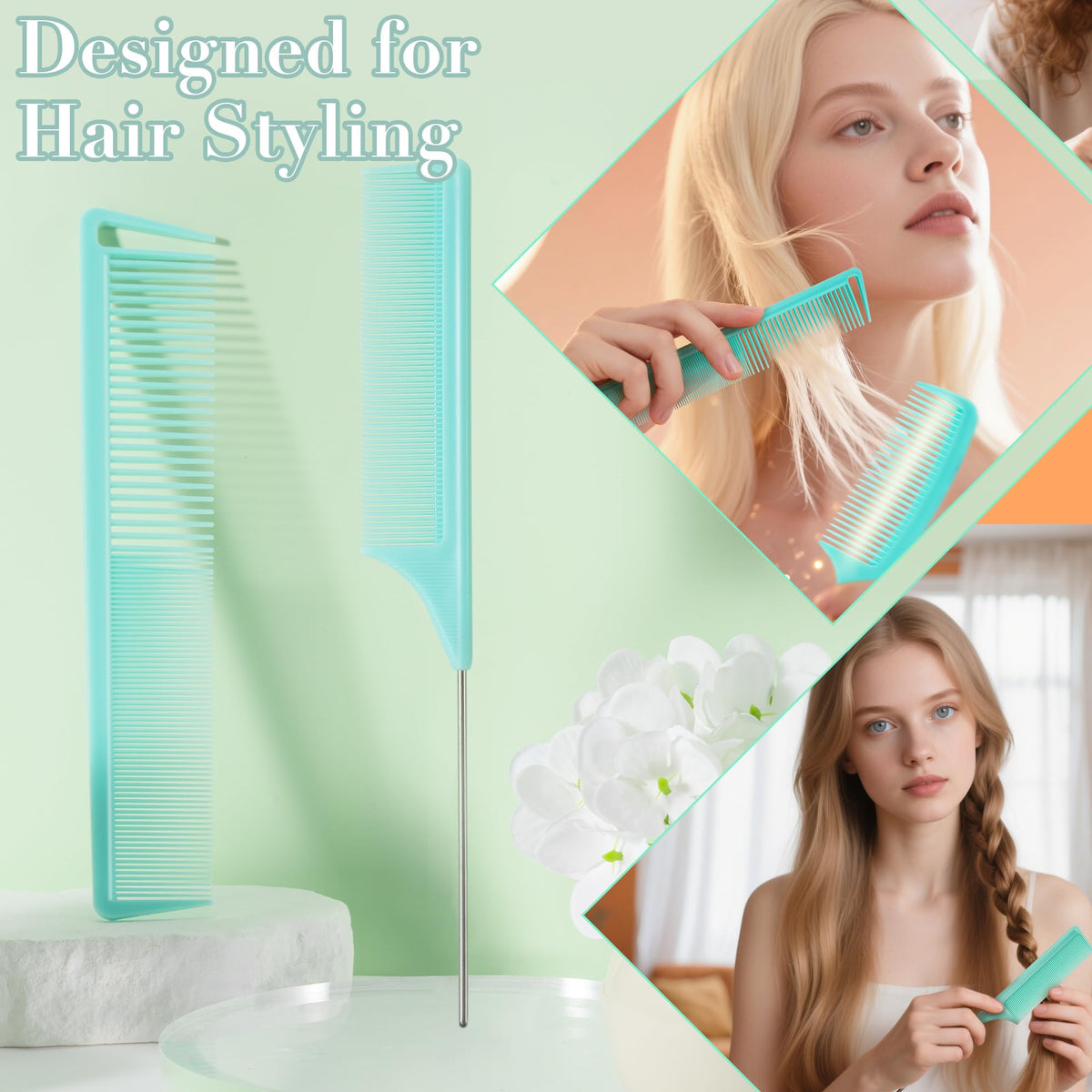 Lifestyle image of SALON SILK combs in use