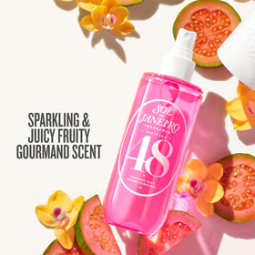 Lifestyle image of Sol de Janeiro perfume mists on a vanity