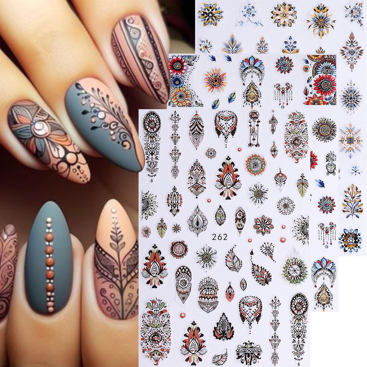 Lifestyle image of STZPRONAIL nail stickers with nail polish and tools
