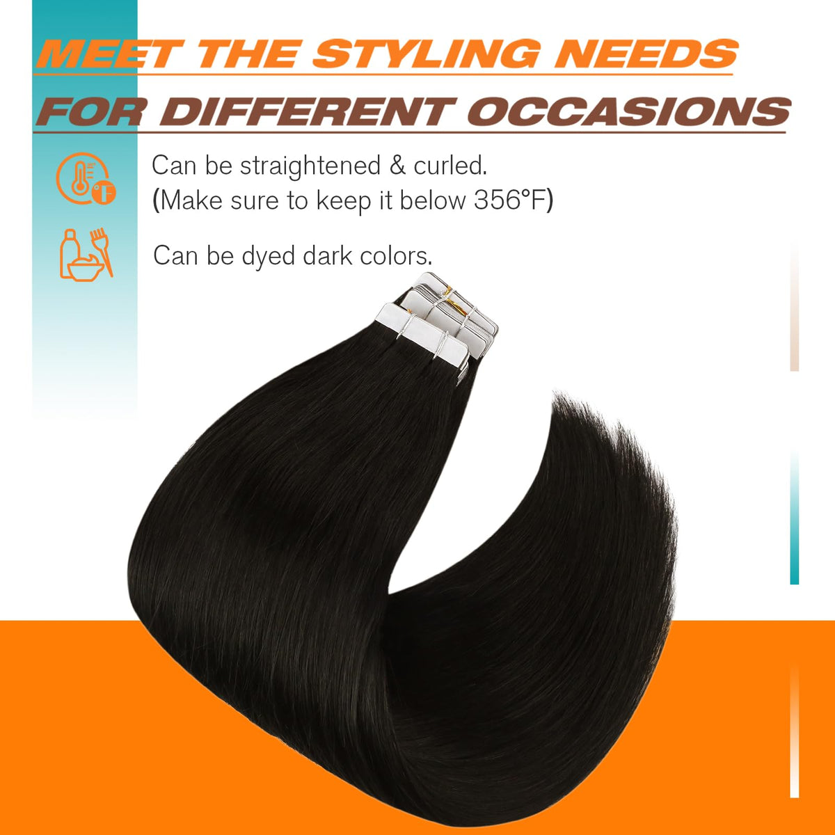 Lifestyle image of Sunny Hair Natural Black Tape in Hair Extensions in use