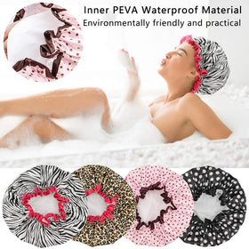 Lifestyle image of TCOTBE shower cap in use during shower