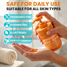 Lifestyle image of Terramed Persimmon Soap in bathroom setting
