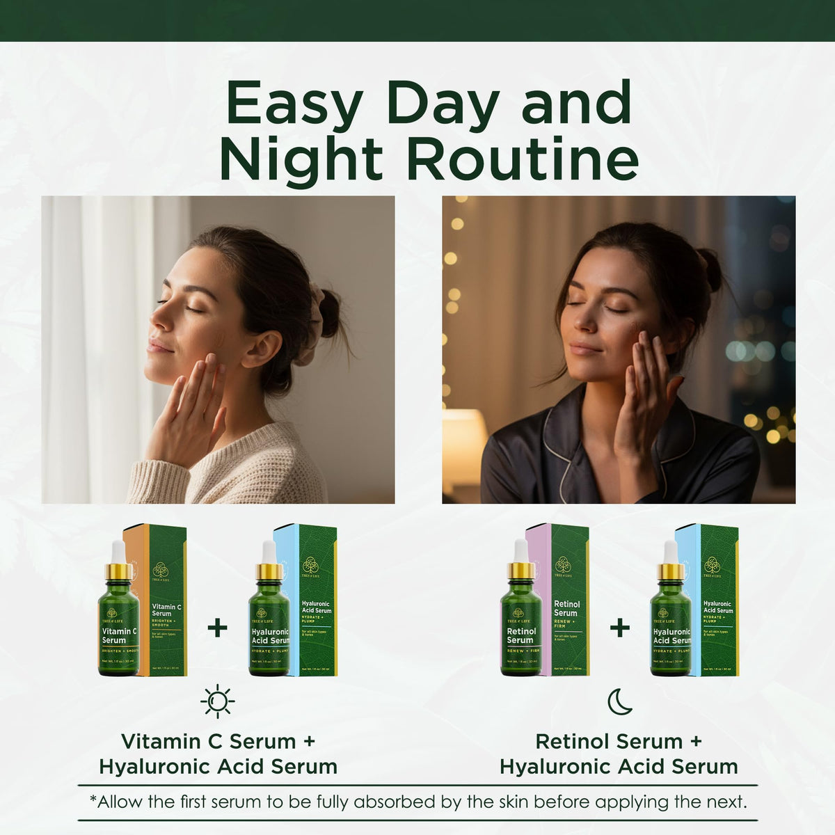 Lifestyle image of Tree of Life serums being applied on skin