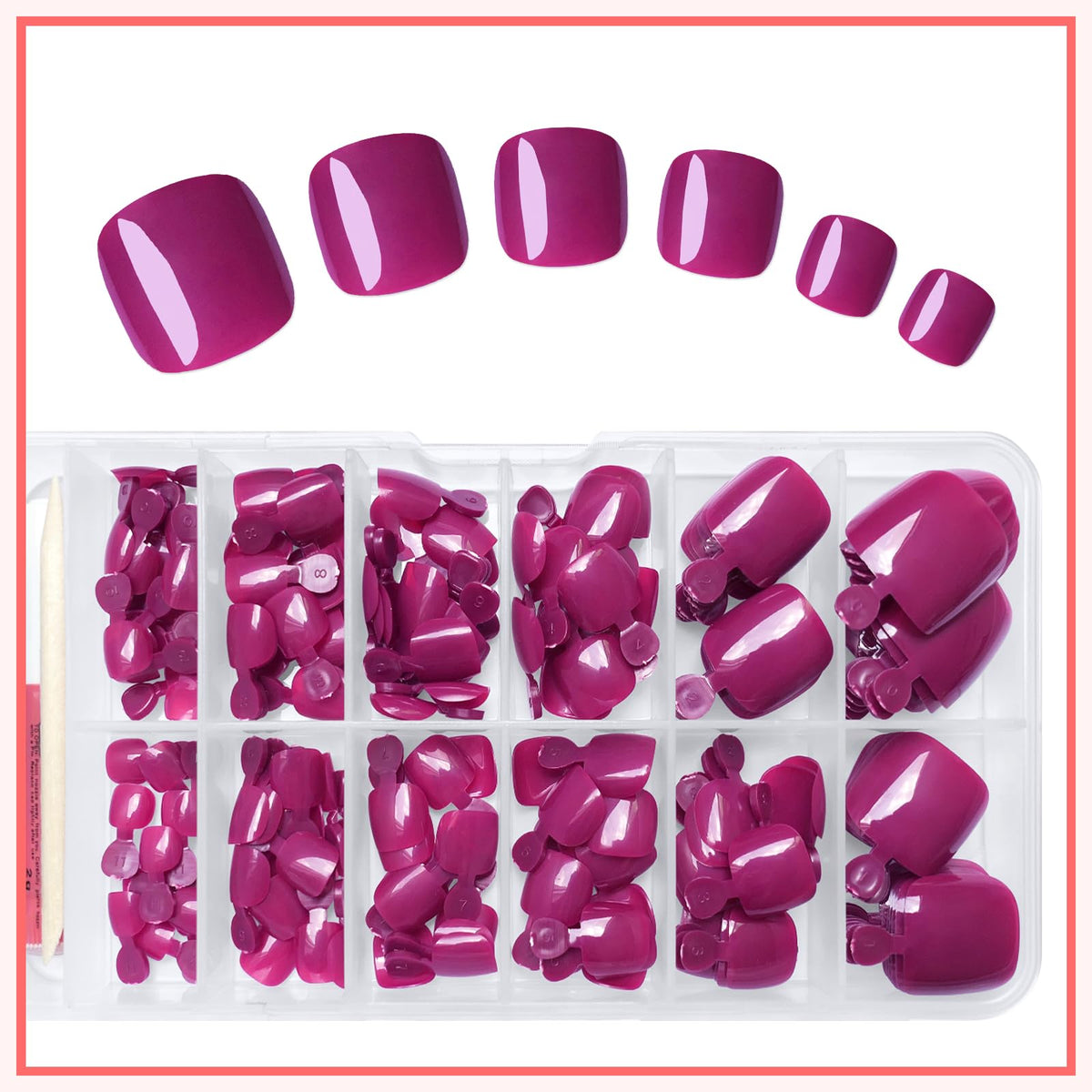 Lifestyle image of woman applying press on toenails