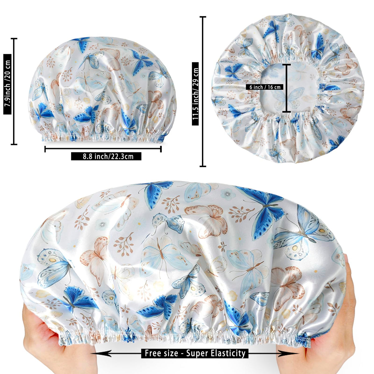 Lifestyle image of woman using CHFONG shower cap while applying makeup