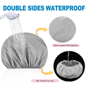 Lifestyle image of woman wearing CHFONG shower cap while showering