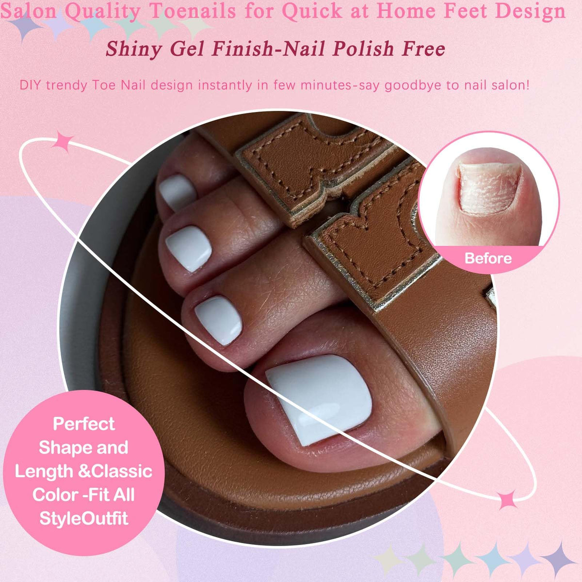 Lifestyle image of woman wearing LoveOurHome press on toenails