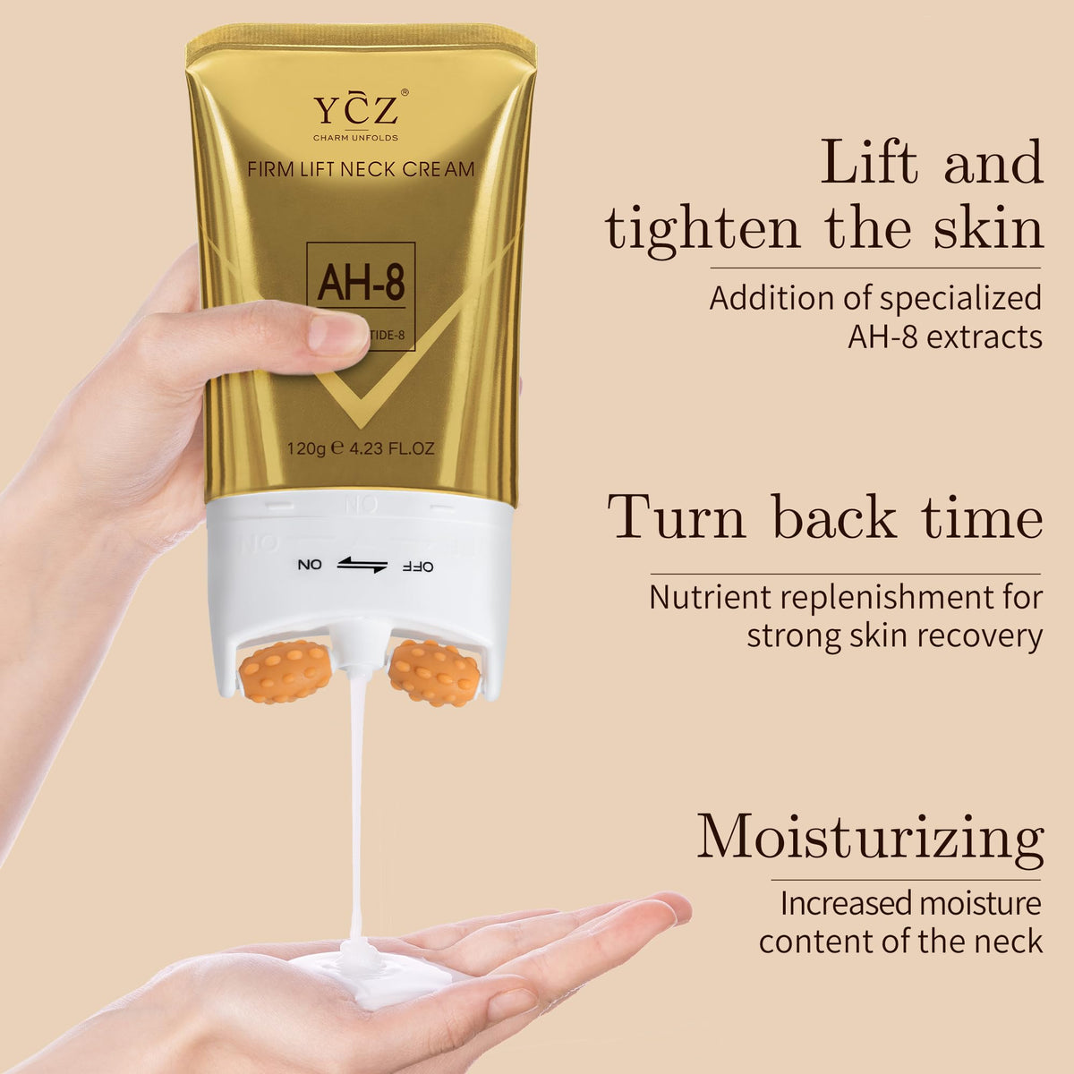 Lifestyle image of Ycz Neck Cream in bathroom setting