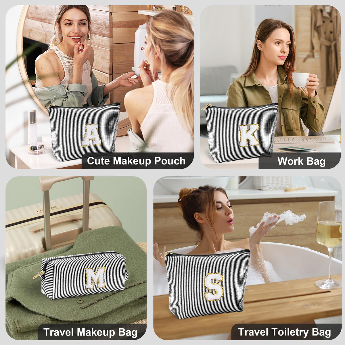 Lifestyle image of YOOLIFE Initial Makeup Bag being used on a vanity