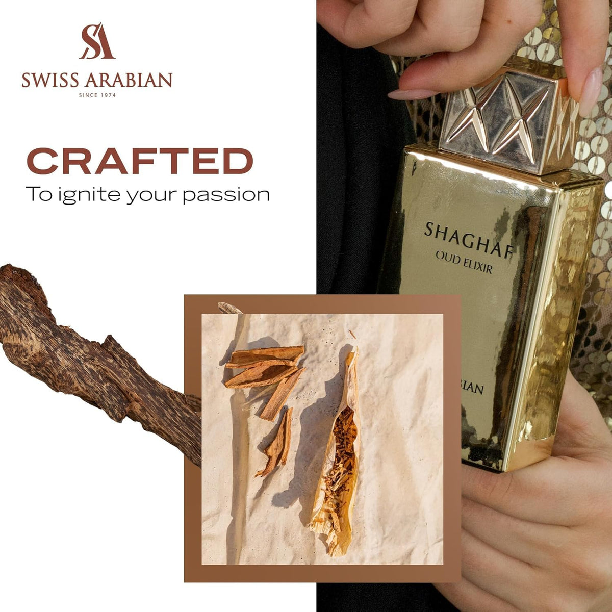 Lifestyle scene featuring Swiss Arabian Shaghaf Oud Elixir