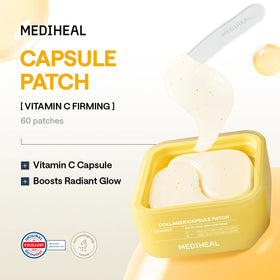 Lifestyle scene of a woman applying MEDIHEAL Vitamin C Collagen Eye Patches