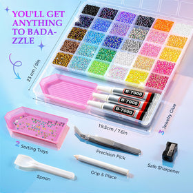 Lifestyle scene of bedazzling a phone case with rhinestones