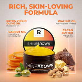 Lifestyle scene of BYROKKO Shine Brown Tanning Accelerator Lotion by the pool