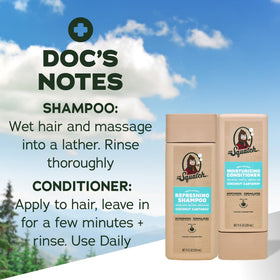 Lifestyle scene of Dr. Squatch Men's Natural Shampoo and Conditioner in a bathroom setting