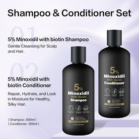 Lifestyle scene of Minoxidil Shampoo & Conditioner in bathroom