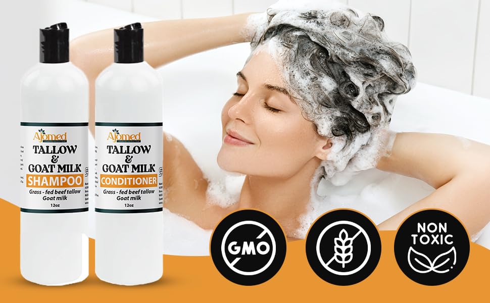 Lifestyle scene of Tallow & Goat Milk Shampoo in bathroom setting