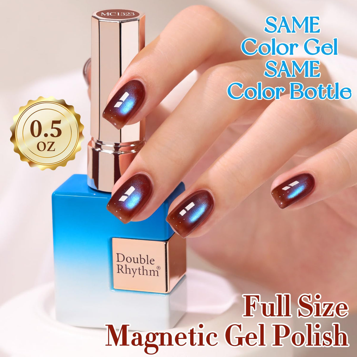 Lifestyle scene showing nails painted with Double Rhythm Cat Eye Gel Polish