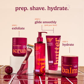Lifestyle scene using Dollar Shave Club Shave Butter during shaving