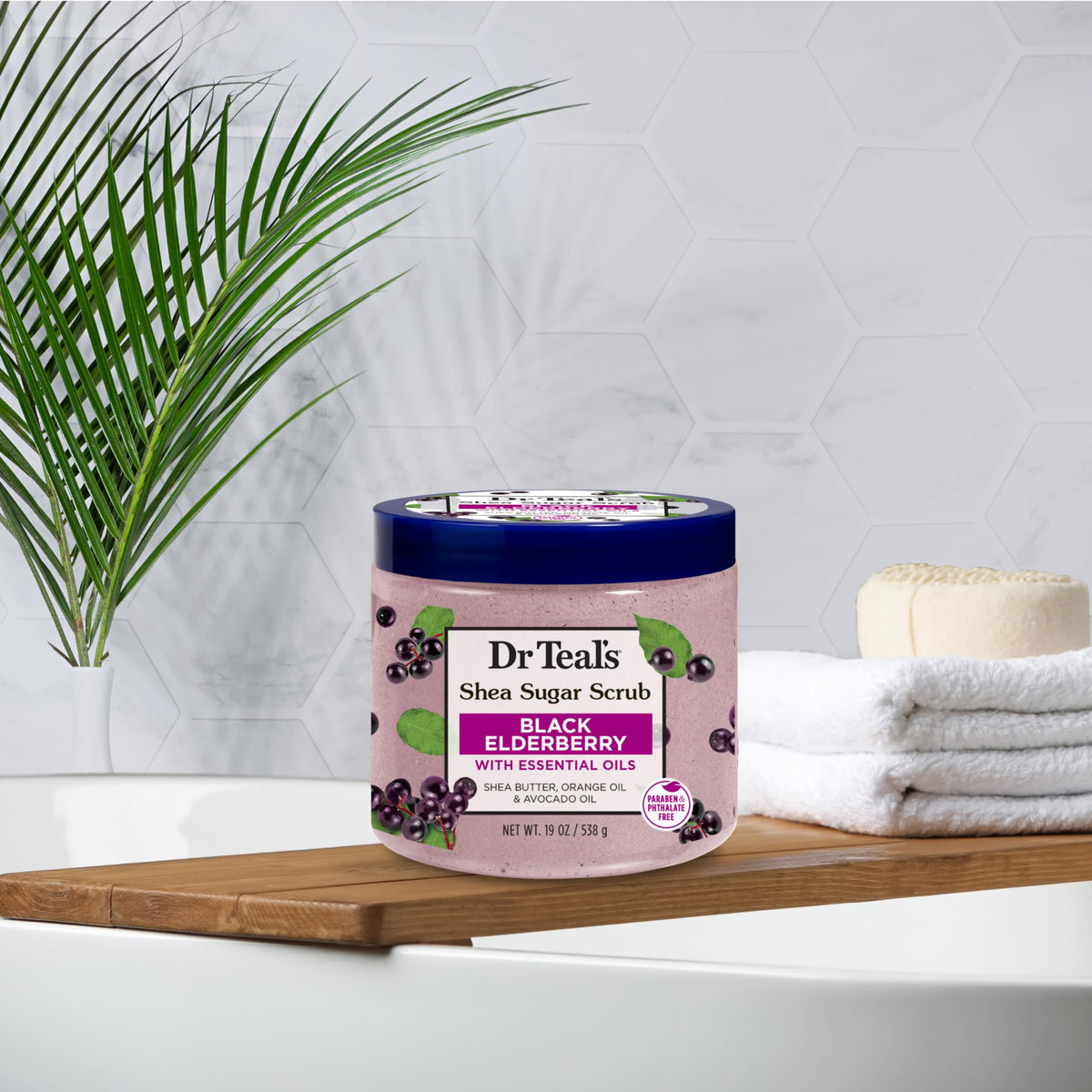 Lifestyle scene using Dr Teal's Shea Sugar Body Scrub