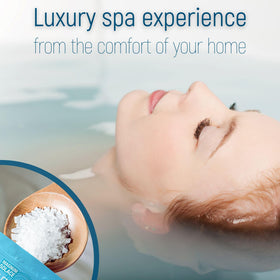 Lifestyle scene with bath setup and magnesium flakes