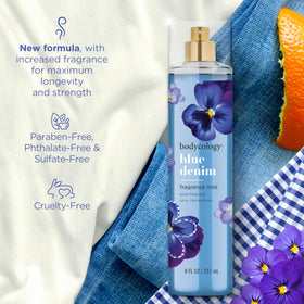 Lifestyle scene with Bodycology Blue Denim Fragrance Mist
