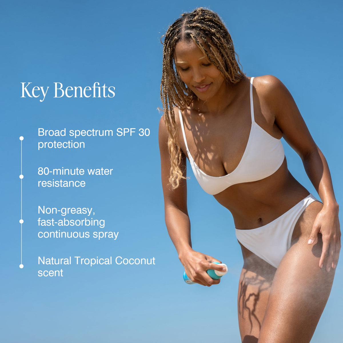 Lifestyle scene with COOLA Organic Sunscreen SPF 30 Tropical Coconut Spray