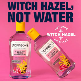 Lifestyle scene with Dickinson's Witch Hazel Hydrating Toner on a bathroom shelf