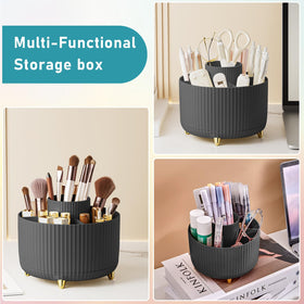 Lifestyle scene with Diesisa Rotating Makeup Brush Holder on a vanity
