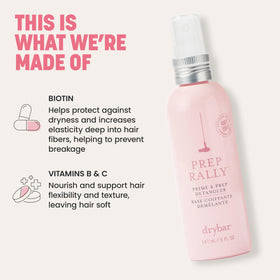 Lifestyle scene with Drybar Prep Rally & Prep Detangler 2 oz