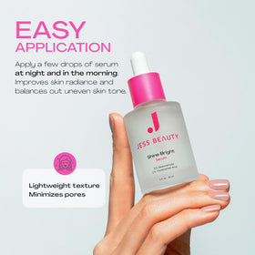 Lifestyle scene with JESS BEAUTY Shine Bright Serum on vanity