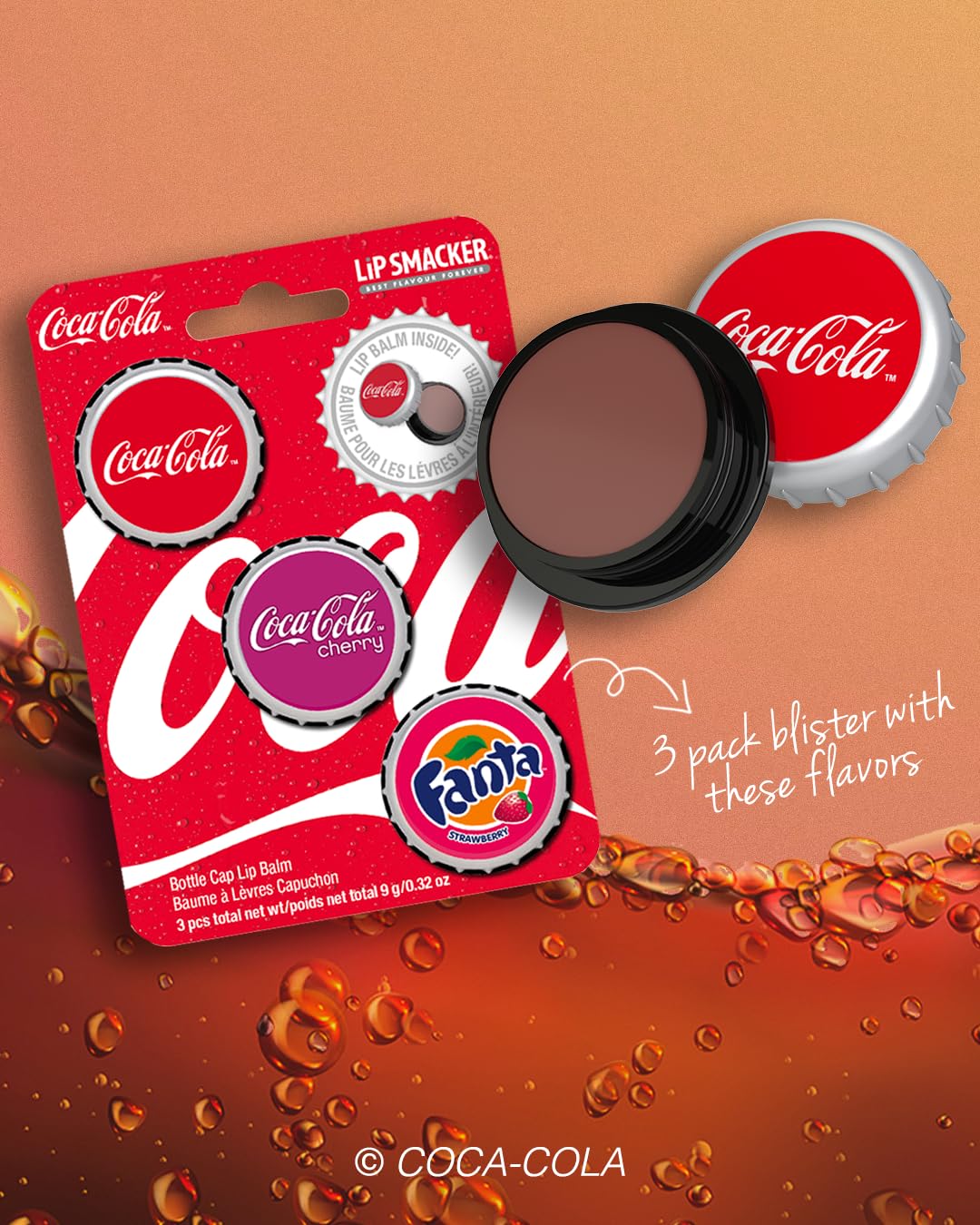 Lifestyle scene with Lip Smacker Coca Cola lip balms