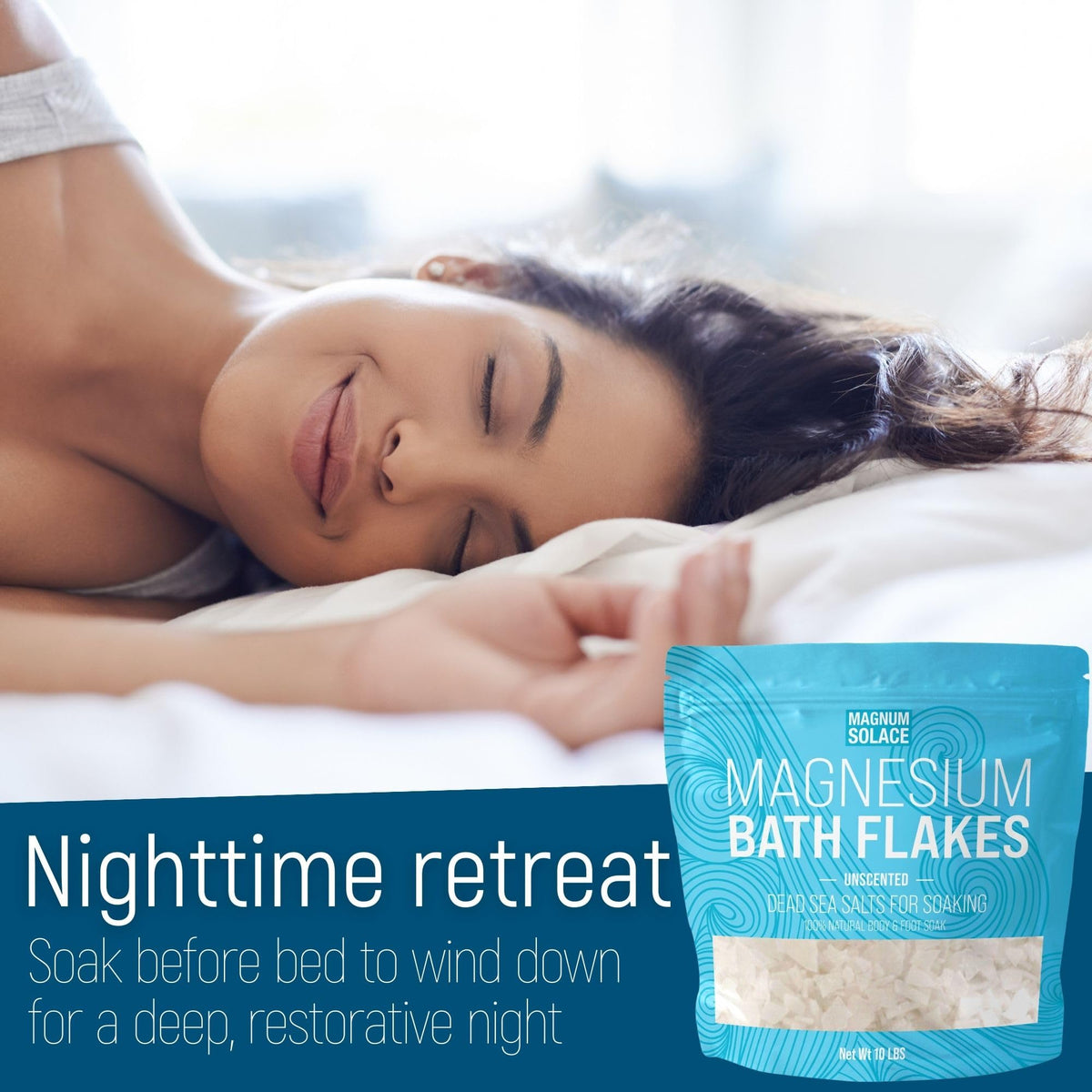 Lifestyle scene with Magnum Solace flakes in a bath