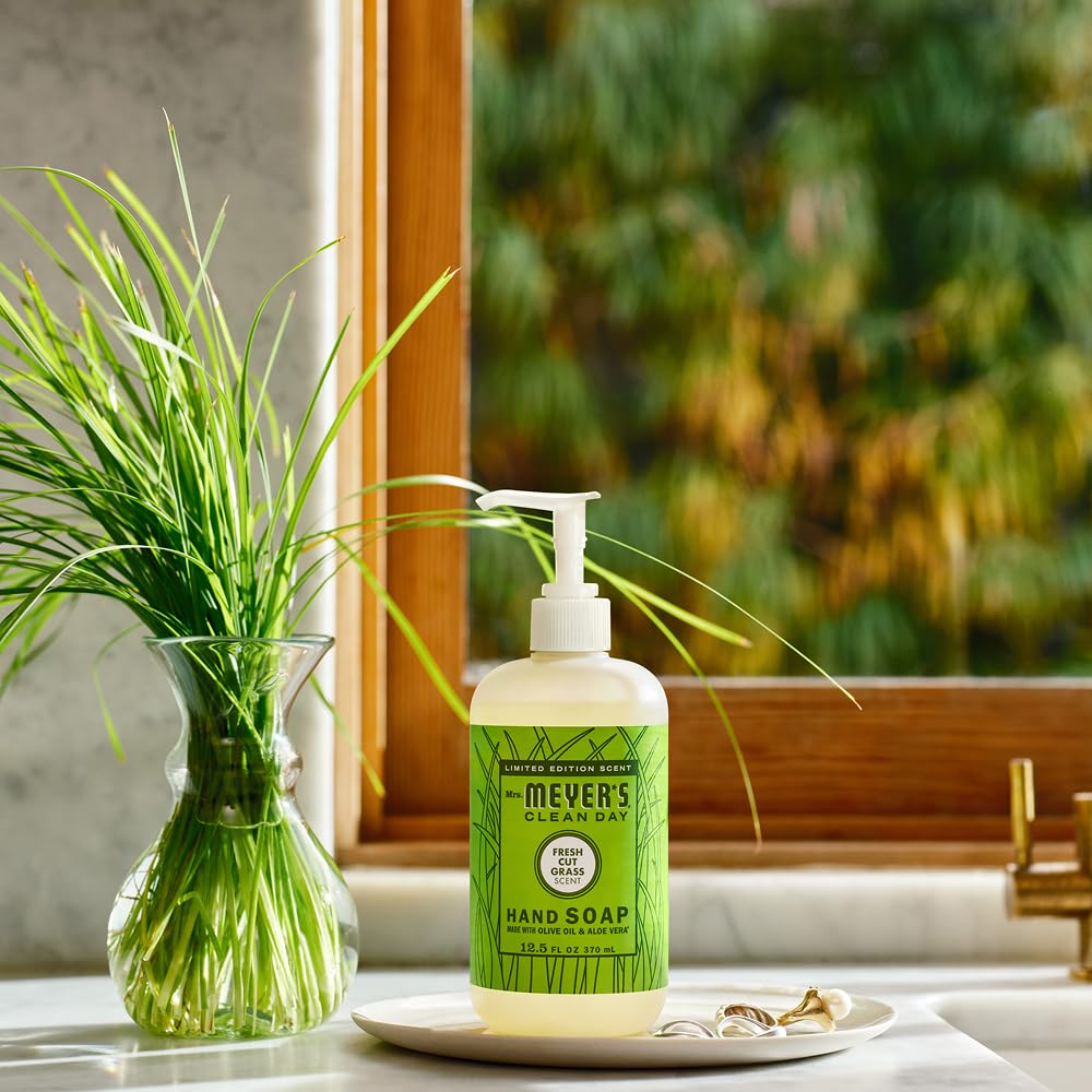 Lifestyle scene with Mrs. MEYER'S Hand Soap Fresh Cut Grass in kitchen