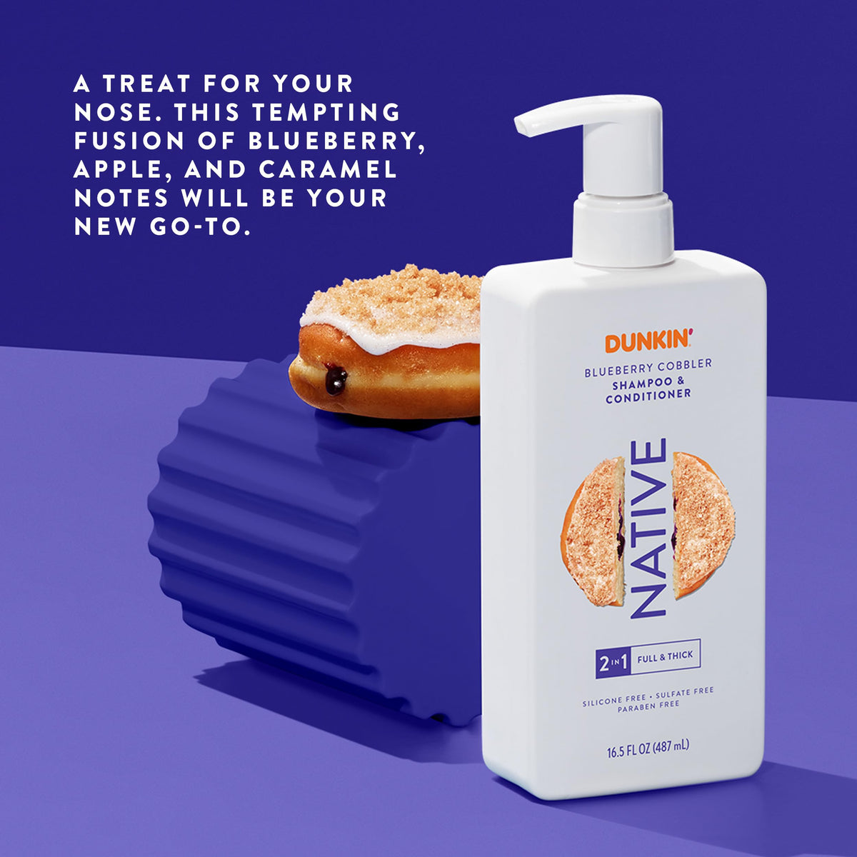 Lifestyle scene with Native Blueberry Cobbler 2-in-1 Shampoo and Conditioner