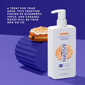 Lifestyle scene with Native Blueberry Cobbler 2-in-1 Shampoo and Conditioner