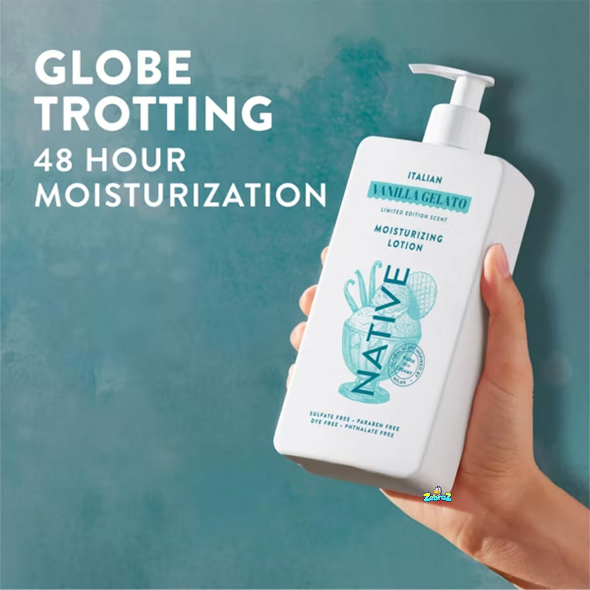 Lifestyle scene with Native lotion in a bathroom setting