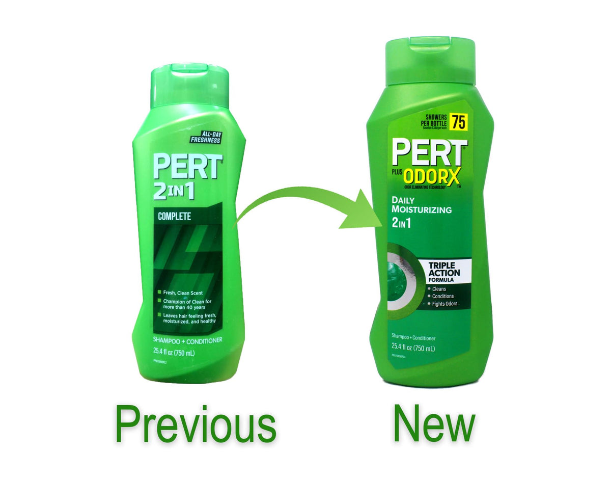 Lifestyle scene with Pert Classic Clean 2 In 1 Shampoo & Conditioner in a bathroom