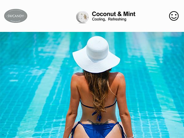 Lifestyle scene with SWCANDY Coconut & Mint Shower Steamers in a bathroom