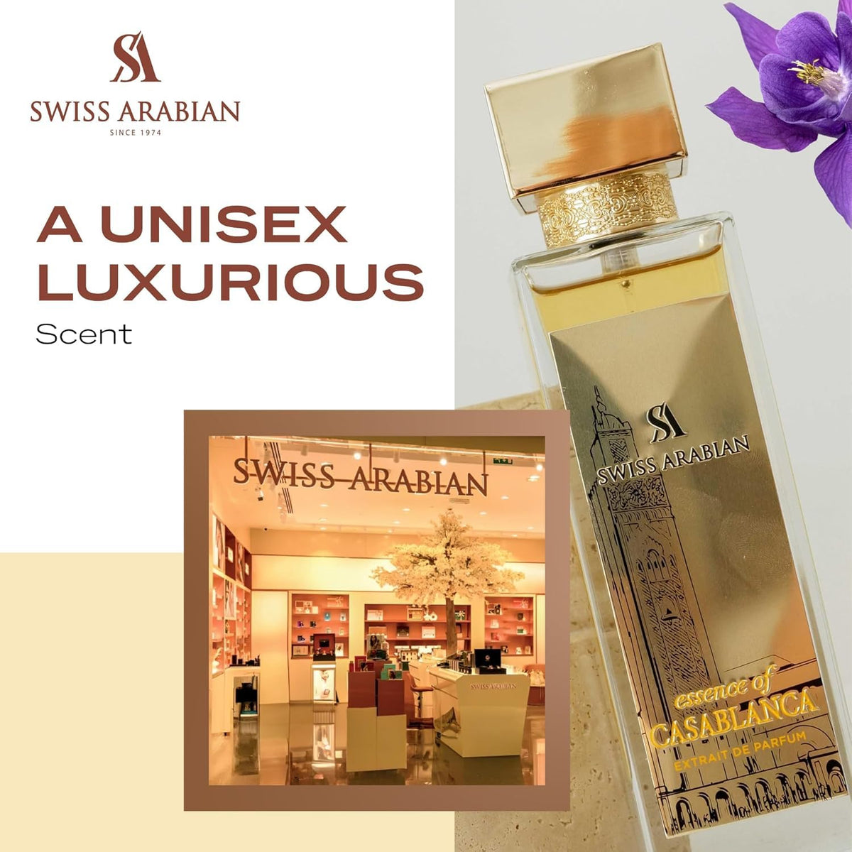 Lifestyle scene with Swiss Arabian Essence of Casablanca on vanity
