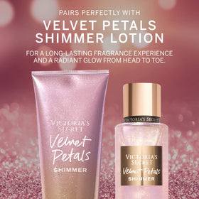 Lifestyle scene with Victoria's Secret Velvet Petals Shimmer Body Mist on a vanity
