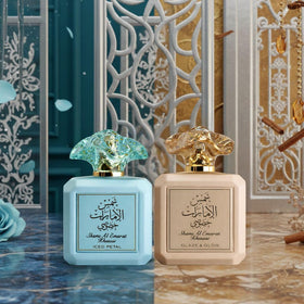 Lifestyle shot of Ard Al Zaafaran fragrance bundle on a vanity