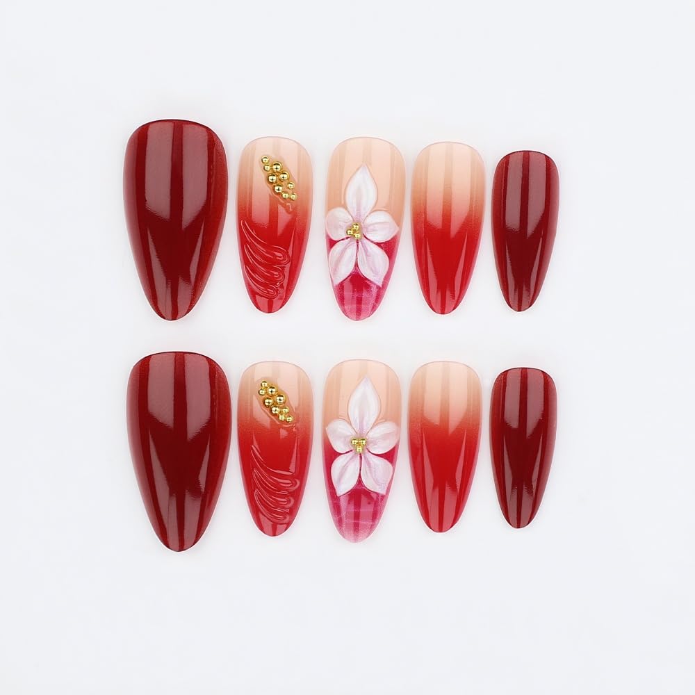 Lifestyle shot of BLGTGH Red Press on Nails on hands