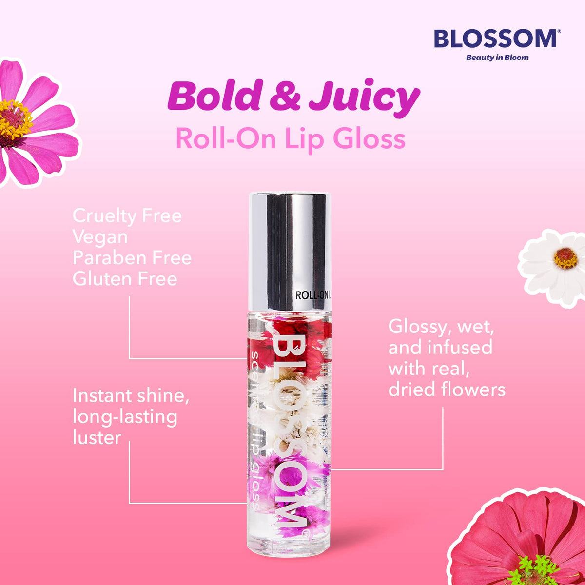 Lifestyle shot of Blossom lip gloss in use