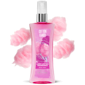 Lifestyle shot of Body Fantasies Cotton Candy Body Spray in a bright setting