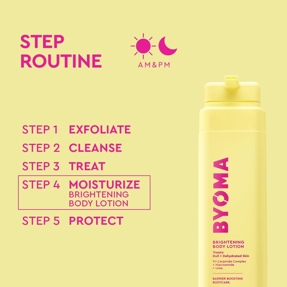 Lifestyle shot of BYOMA Brightening Body Lotion in use