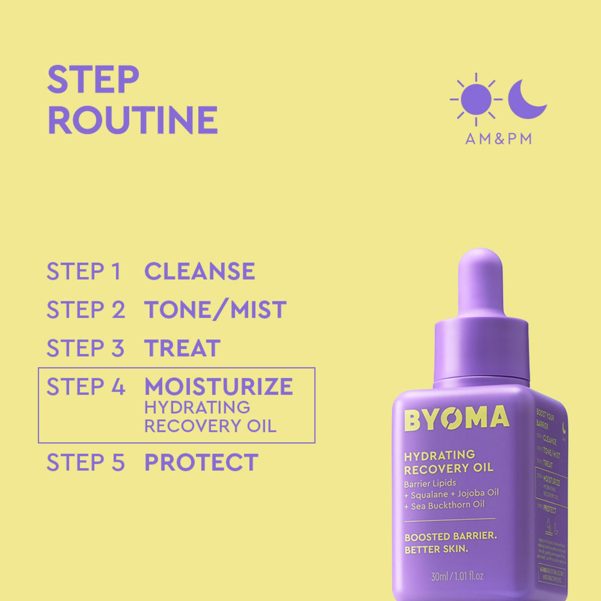 Lifestyle shot of BYOMA Hydrating Recovery Oil in bathroom