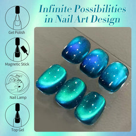 Lifestyle shot of nails painted with Born Pretty Sea Blue Cat Magnetic Gel