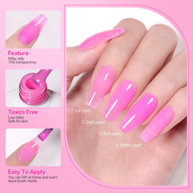 Lifestyle shot of nails with jelly pink gel polish