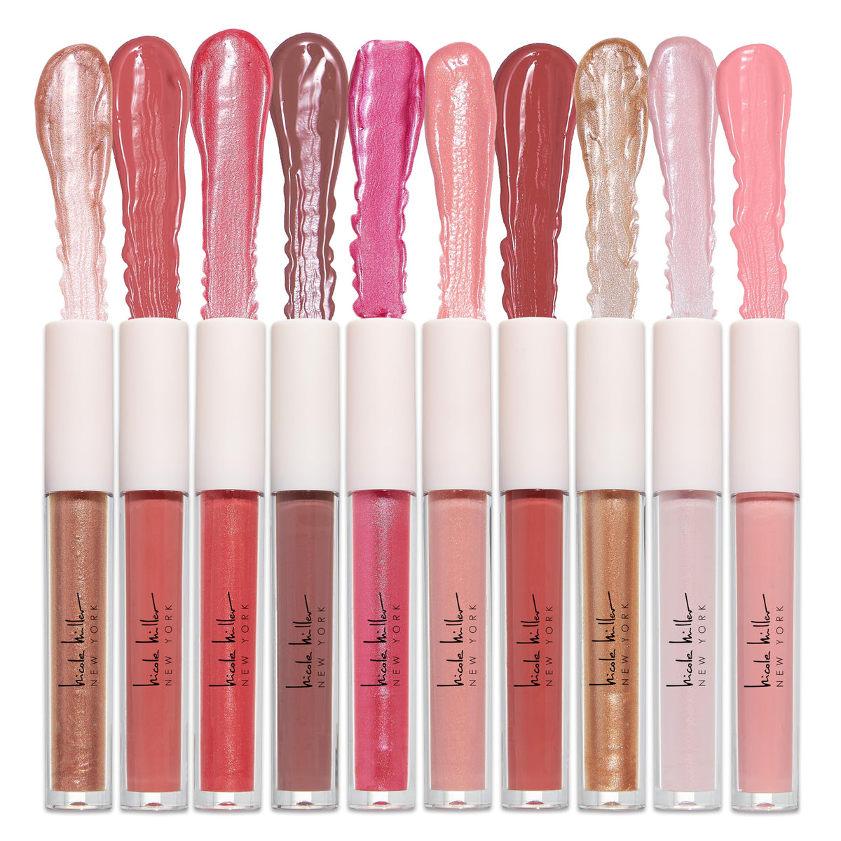 Lifestyle shot of Nicole Miller lip gloss in use