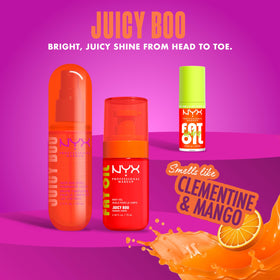 Lifestyle shot of NYX Fat Oil Lip Drip Juicy Boo in a makeup bag